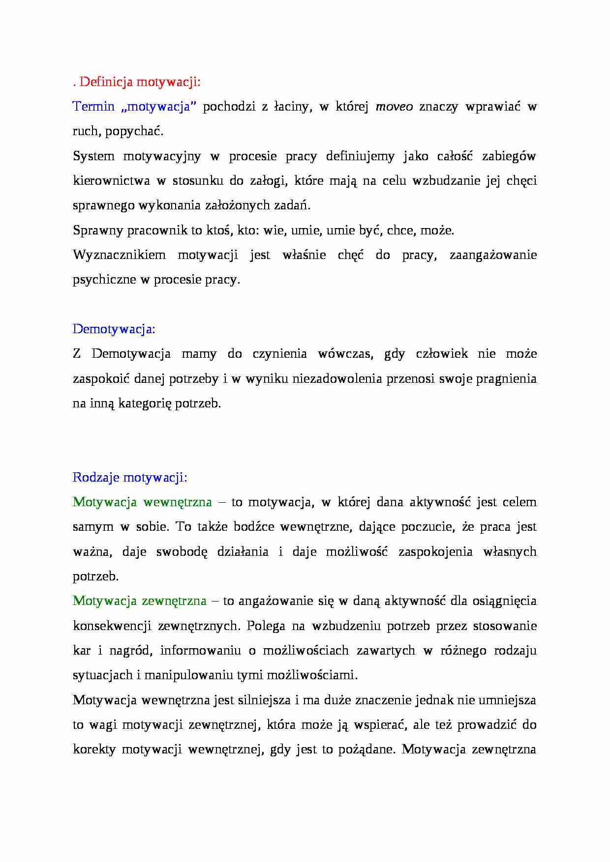 Definicja motywacji - wykład - strona 1