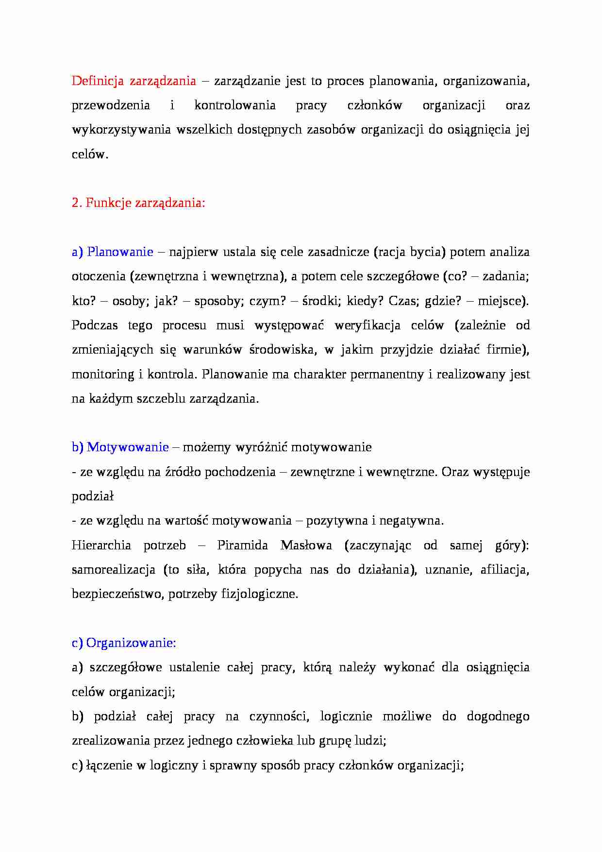 Definicja zarządzania - Teoria systemów - wykład - strona 1