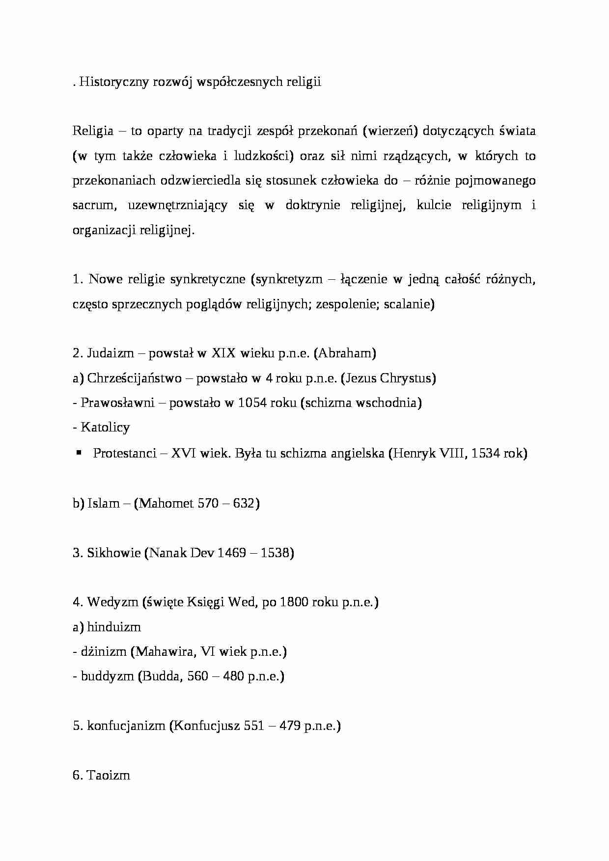 Historyczny rozwój współczesnych religii - strona 1