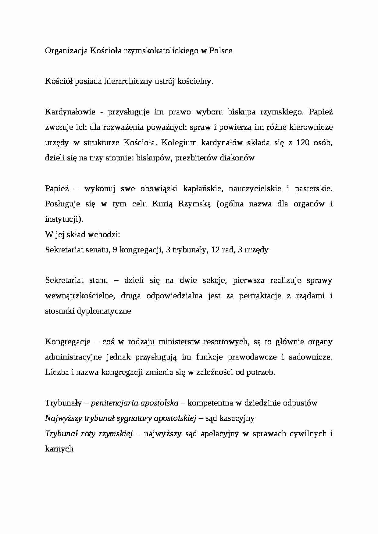Organizacja Kościoła rzymskokatolickiego w Polsce - strona 1