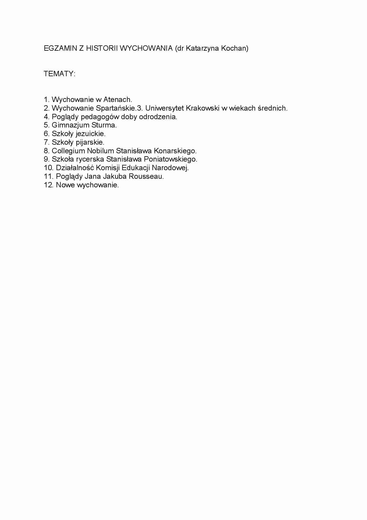 Historia wychowania-zagadnienia na egzamin - strona 1
