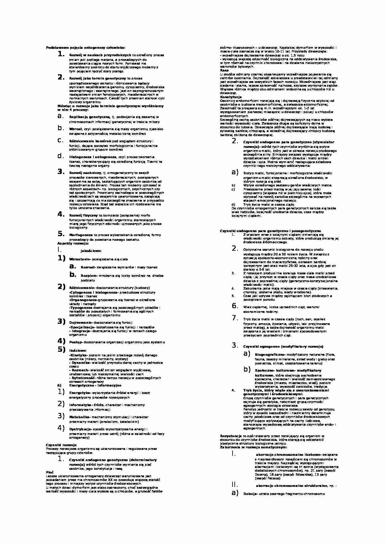 Podstawowe pojęcia ontogenezy człowieka-opracowanie - strona 1