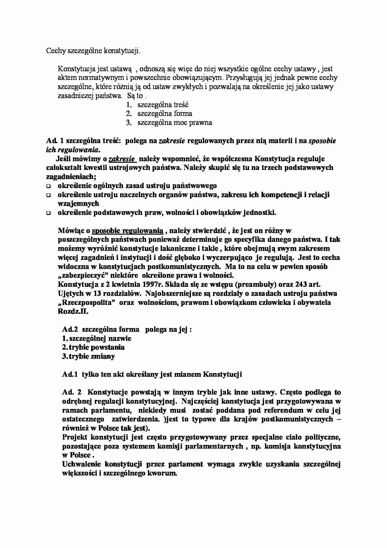 Cechy szczególne konstytucji-opracowanie - strona 1