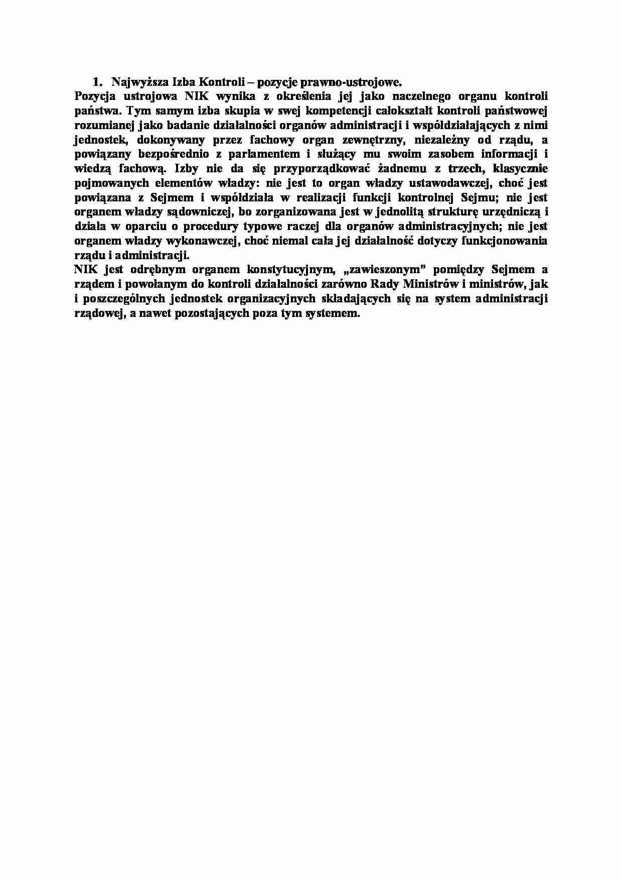 Najwyższa Izba Kontroli - pozycje prawno-ustrojowe - strona 1