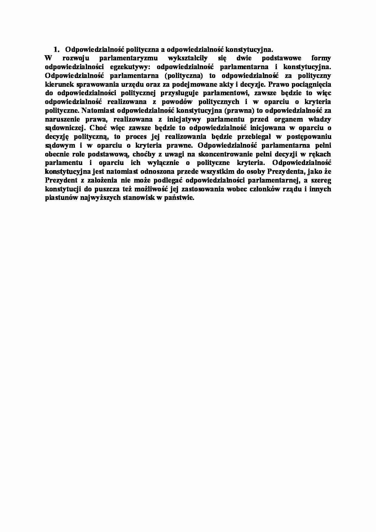 Odpowiedzialność polityczna a odpowiedzialność konstytucyjna-opracowanie - strona 1