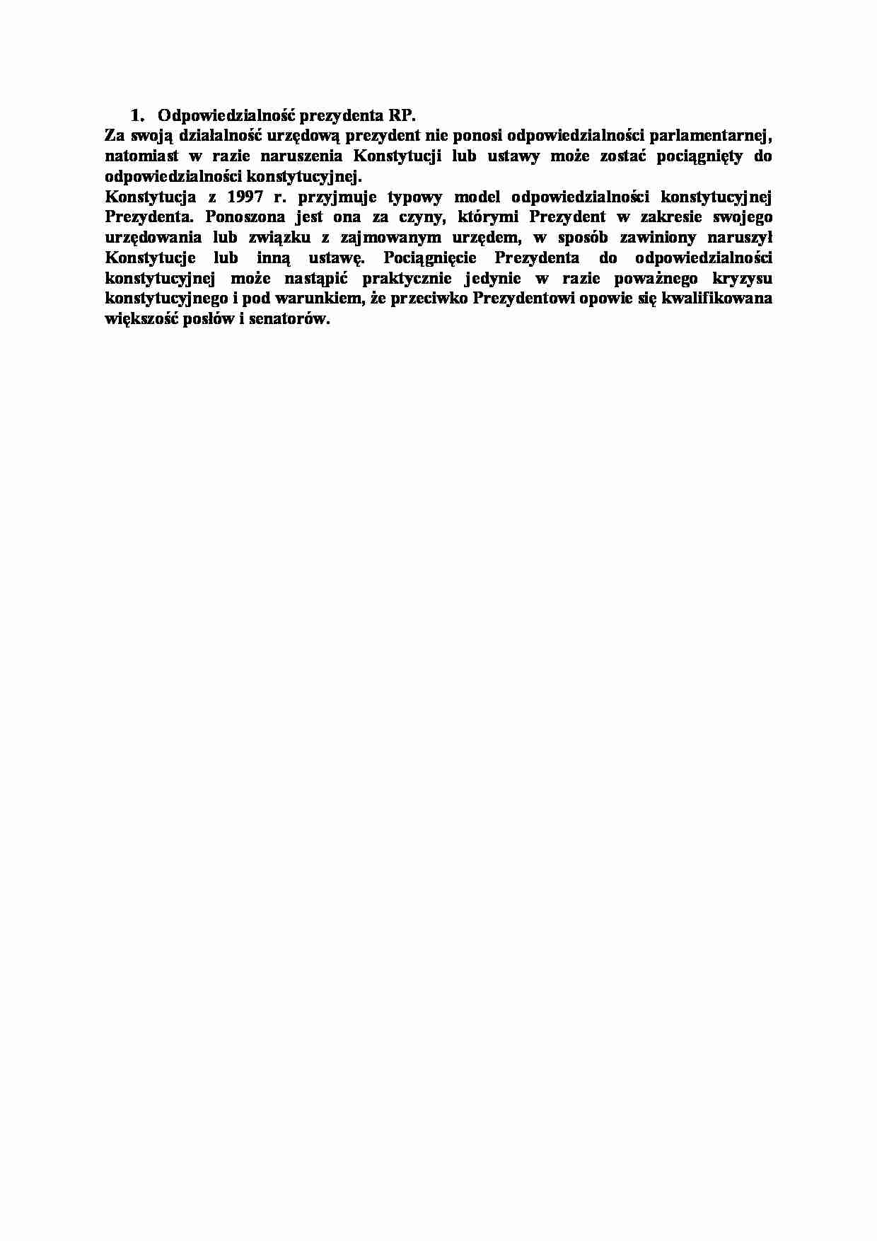 Odpowiedzialność prezydenta RP-opracowanie - strona 1