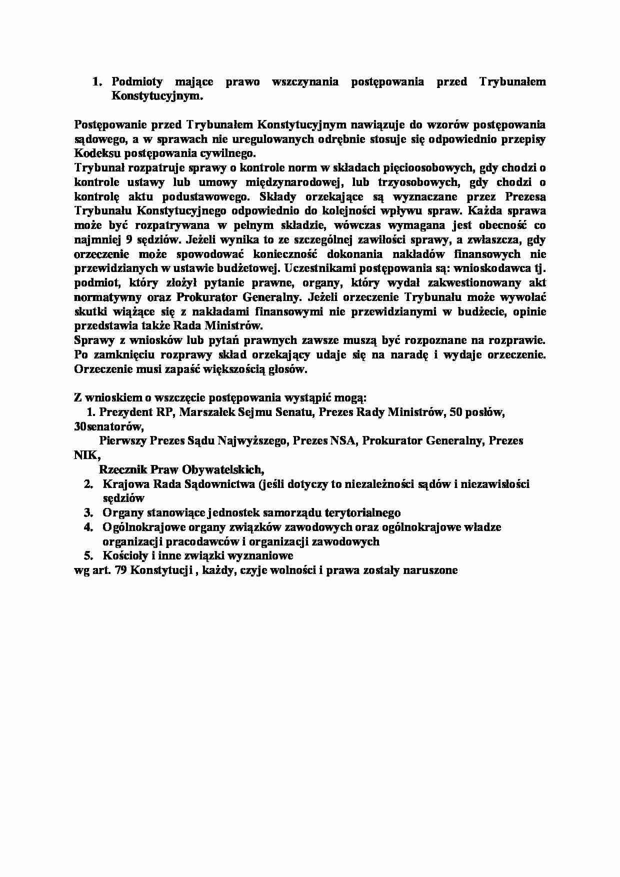 Prawo wszczynania postępowania przed Trybunałem Konstytucyjnym-opracowanie - strona 1