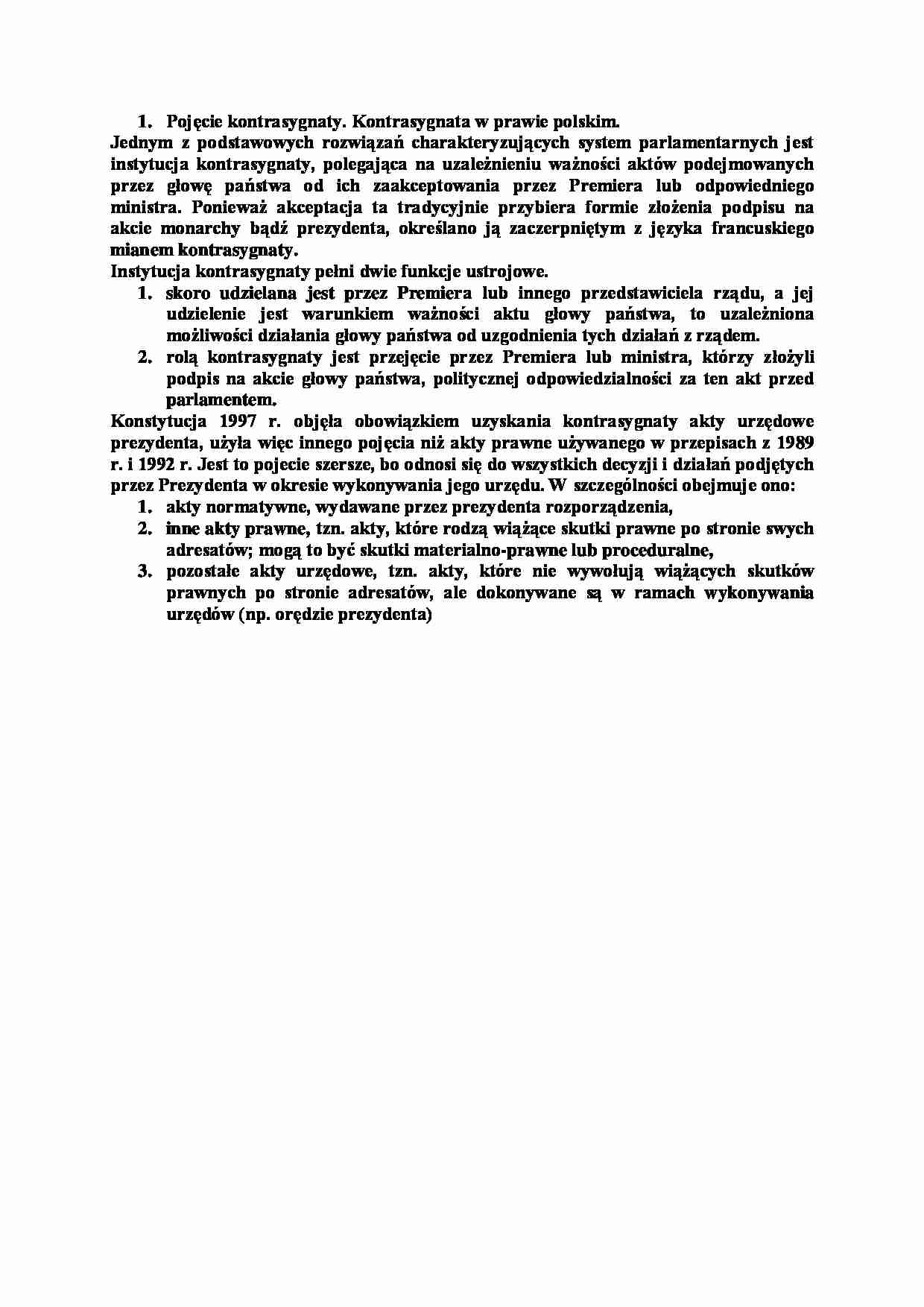 Pojęcie kontrasygnaty-opracowanie - strona 1