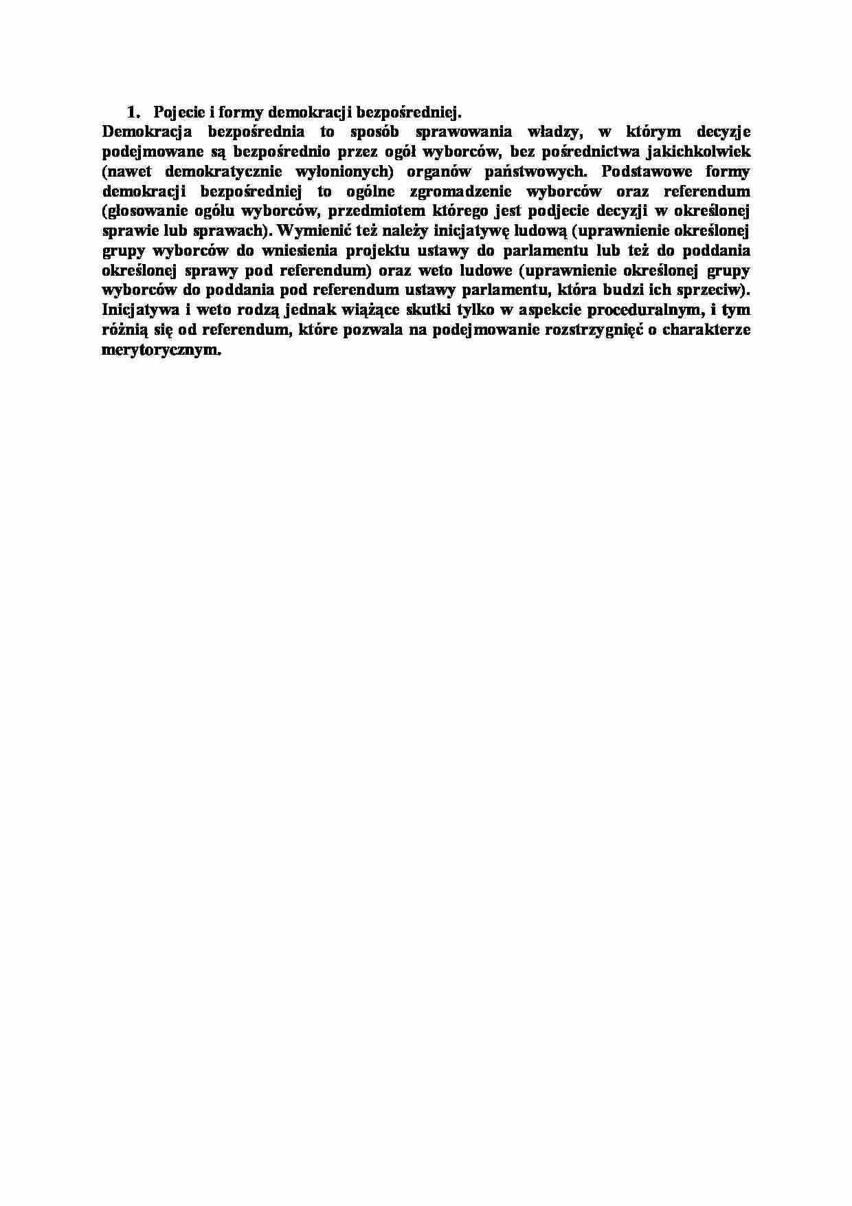 Pojęcie i formy demokracji bezpośredniej-opracowanie - strona 1