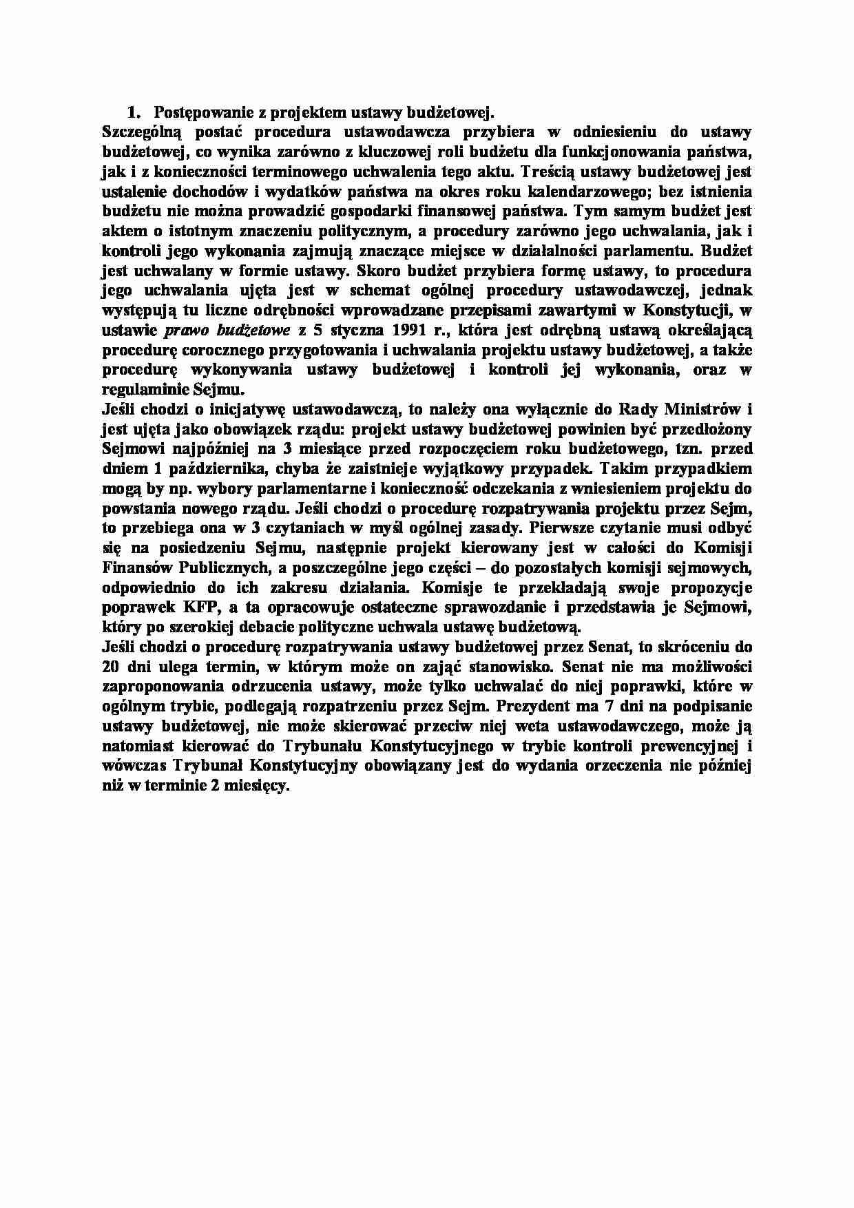 Postępowanie z projektem ustawy budżetowej-opracowanie - strona 1