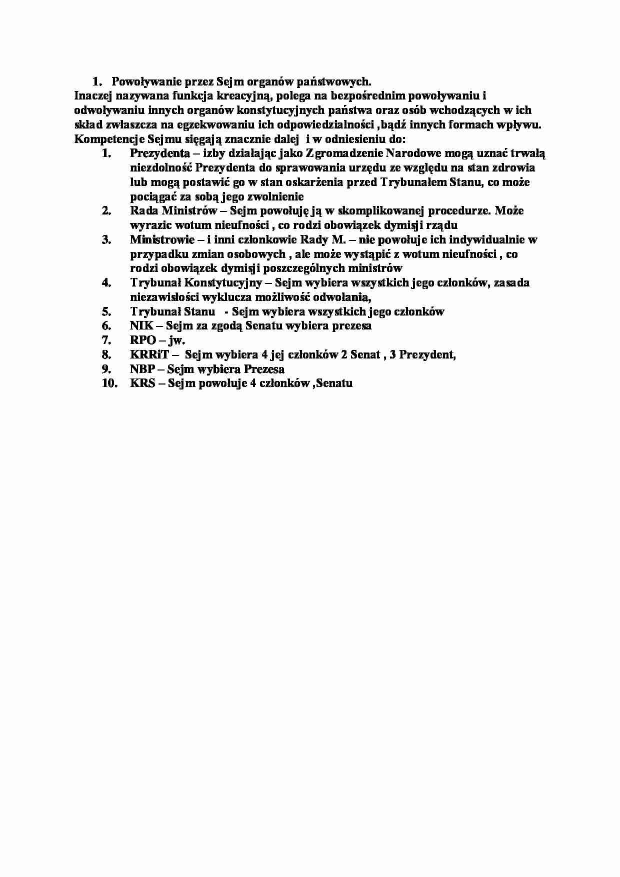 Powoływanie przez Sejm organów państwowych-opracowanie - strona 1