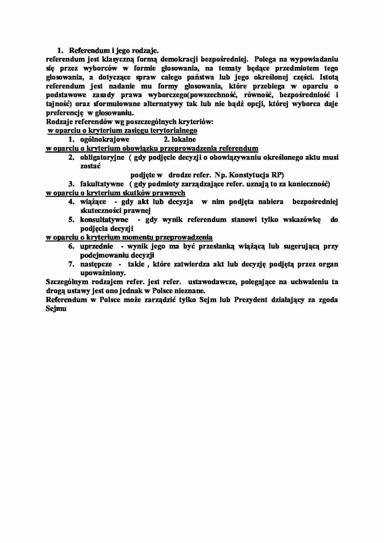 Referendum i jego rodzaje-opracowanie - strona 1