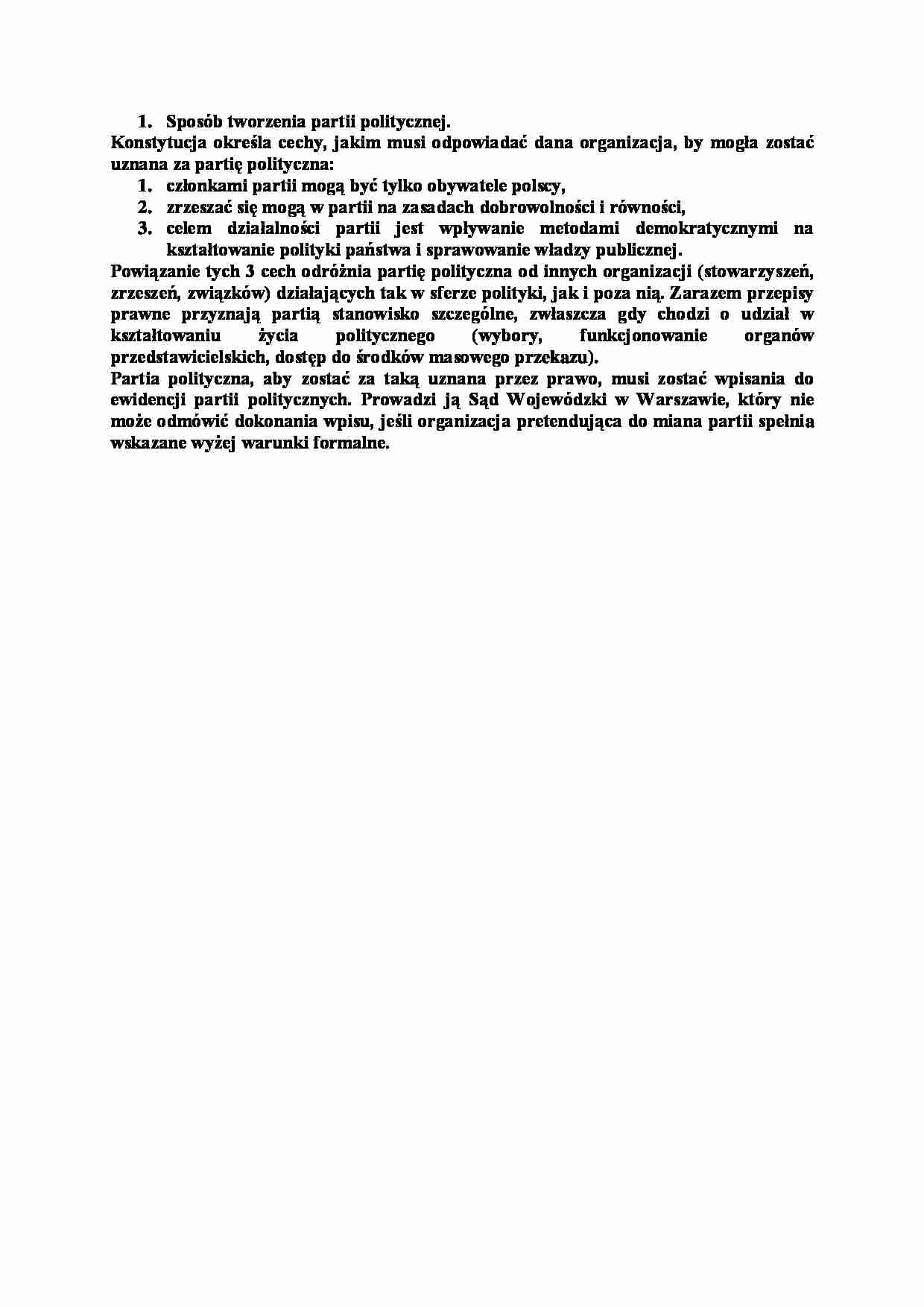 Sposób tworzenia partii politycznej-opracowanie - strona 1