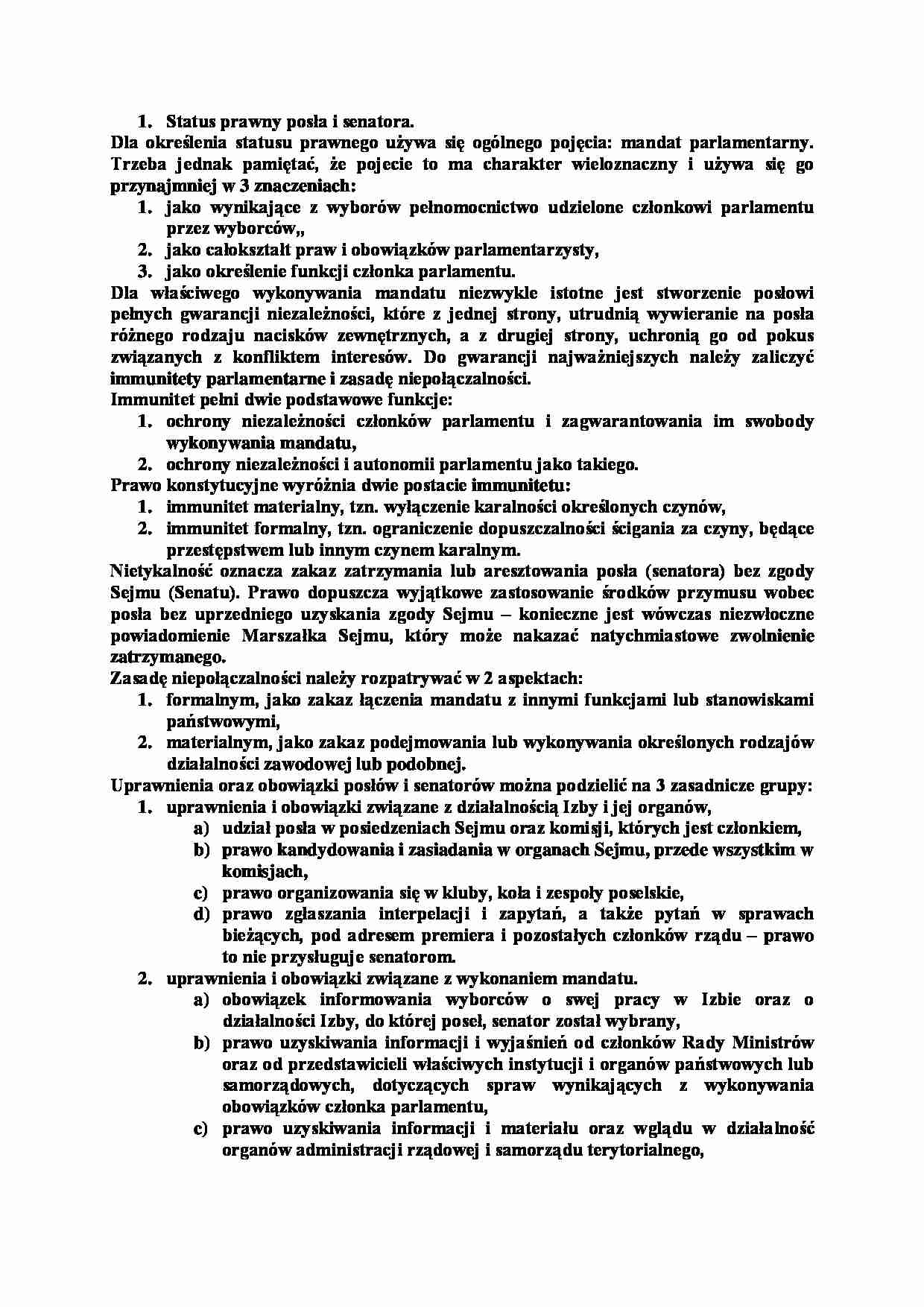 Status prawny posła i senatora-opracowanie - strona 1