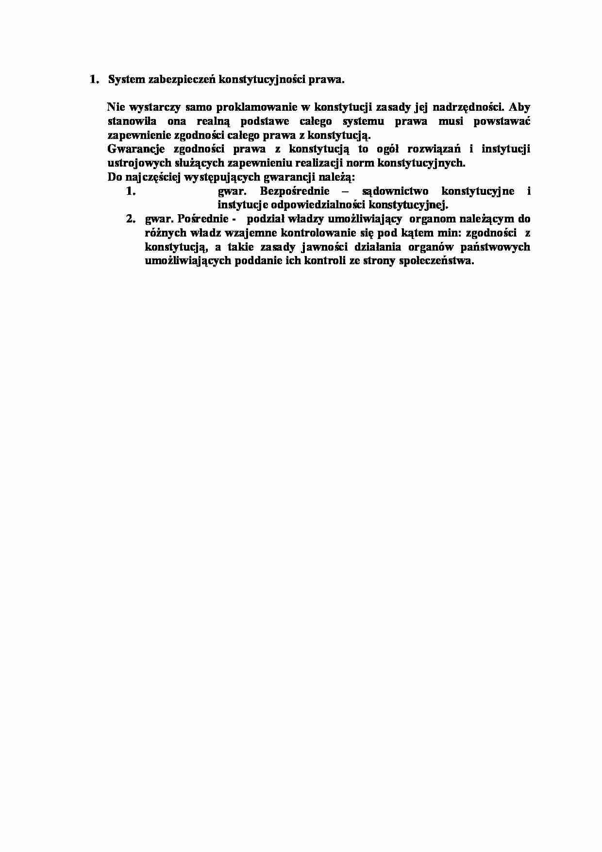 System zabezpieczeń konstytucyjności prawa-opracowanie - strona 1