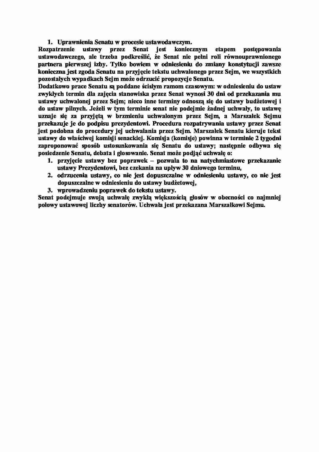 Uprawnienia Senatu w procesie ustawodawczym-opracowanie - strona 1