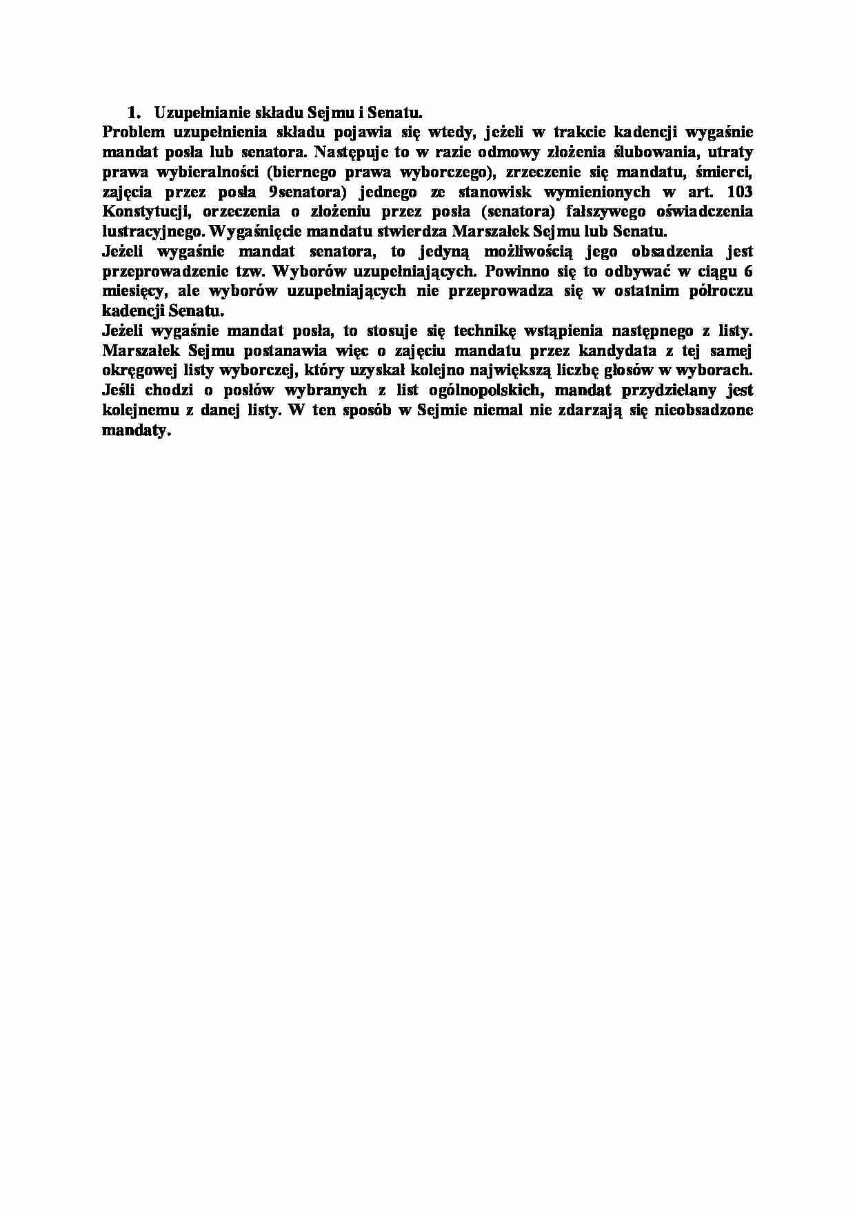 Uzupełnianie składu Sejmu i Senatu-opracowanie - strona 1