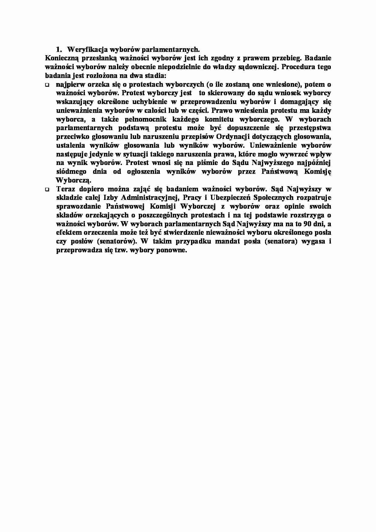 Weryfikacja wyborów parlamentarnych-opracowanie - strona 1