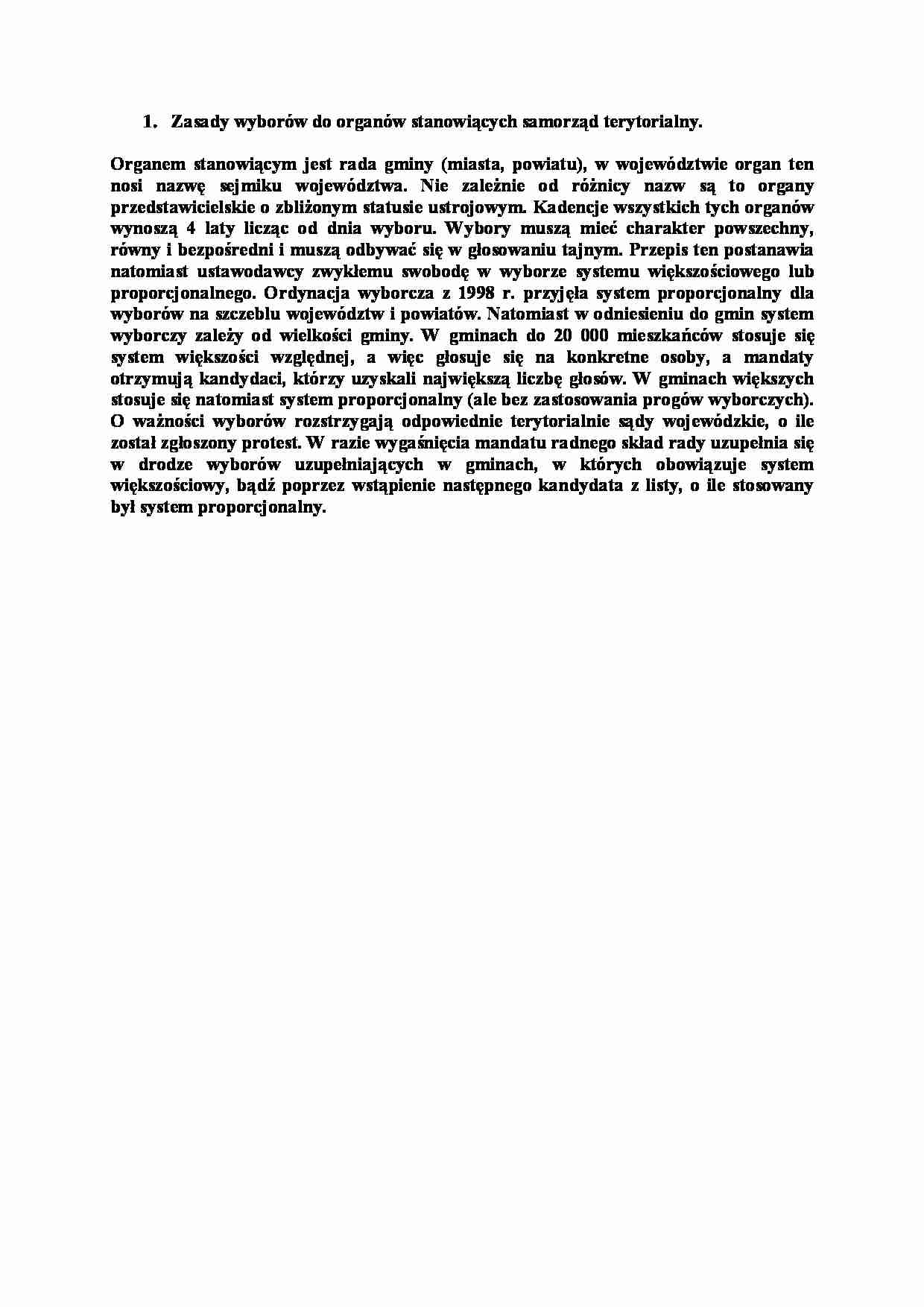 Zasady wyborów do organów stanowiących samorząd terytorialny-opracowanie - strona 1