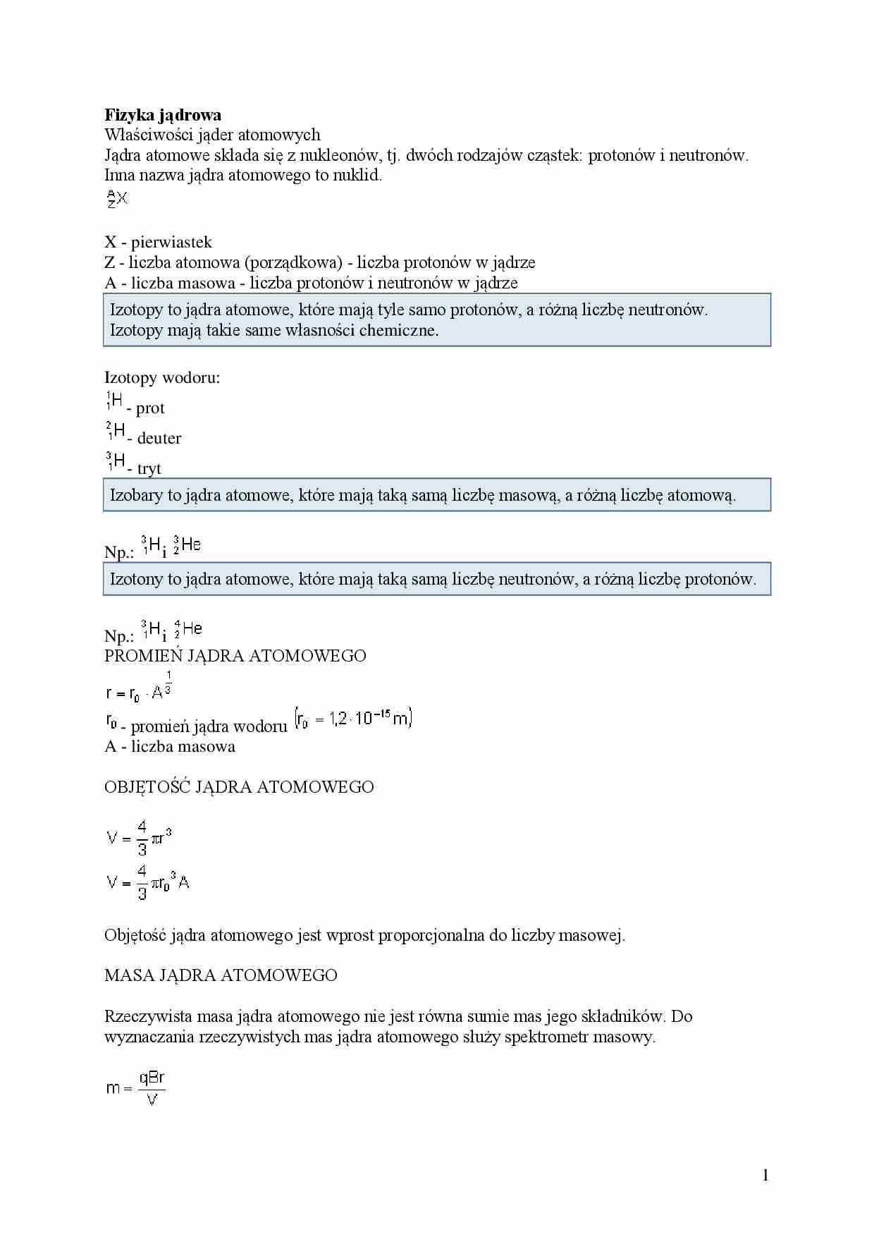 Fizyka jądrowa - Właściwości jąder atomowych - strona 1