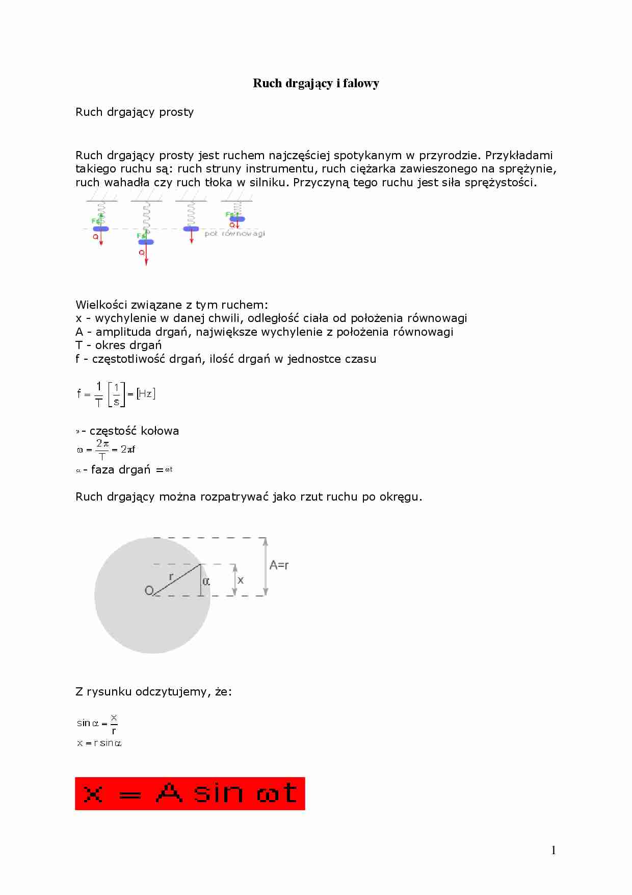 Teoria do ćwiczenia nr 15 - ruch drgający i falowy - strona 1