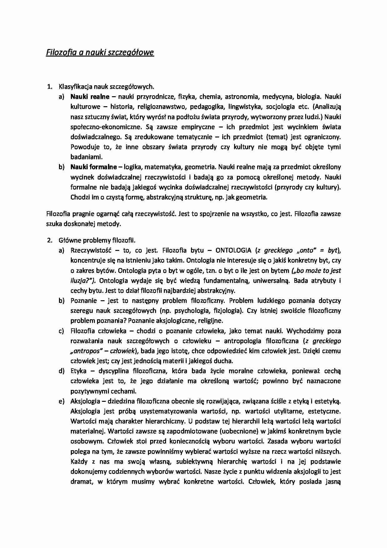  Filozofia a nauki szczegółowe - omówienie  - strona 1