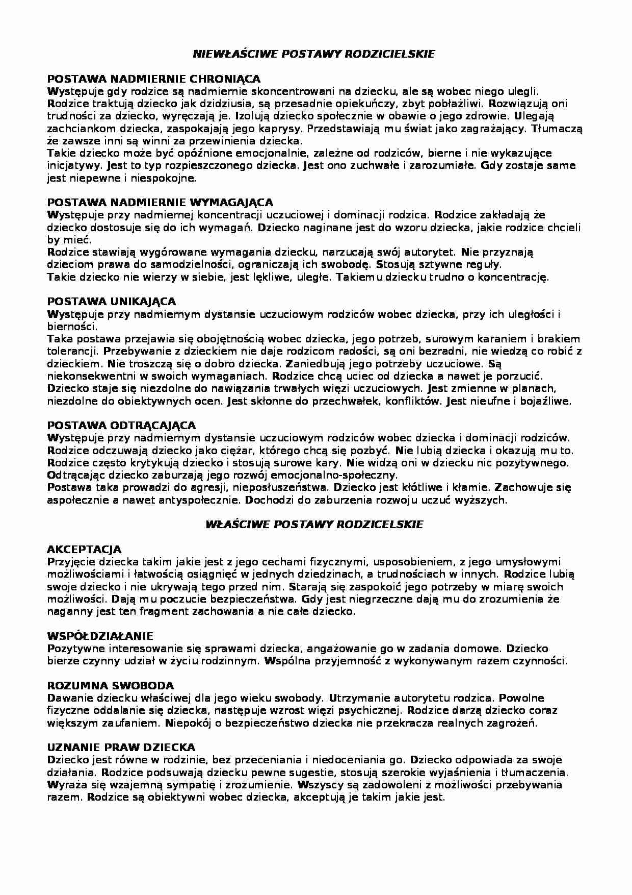 Postawy rodzicielckie i typologia rodzin - strona 1