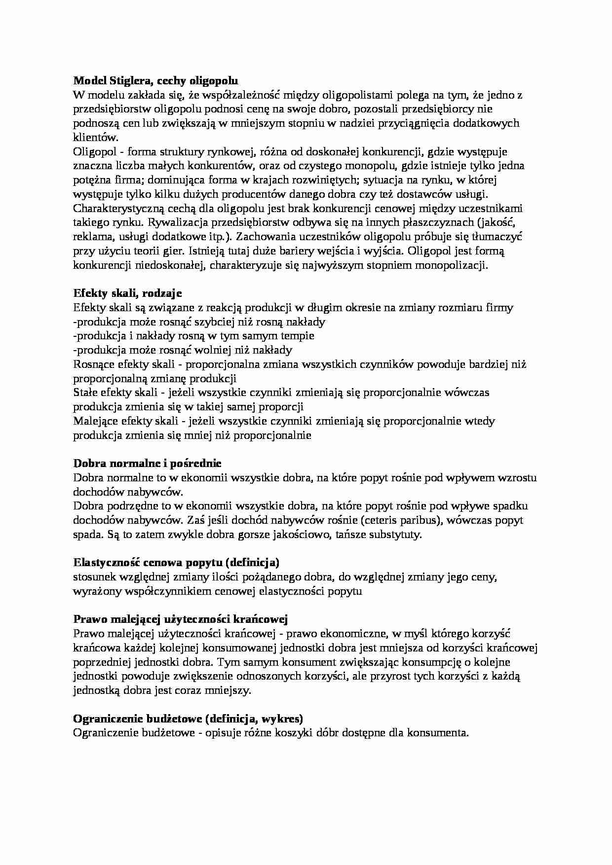 Mikroekonomia - Opracowanie tez na egzamin zestaw 1 - strona 1