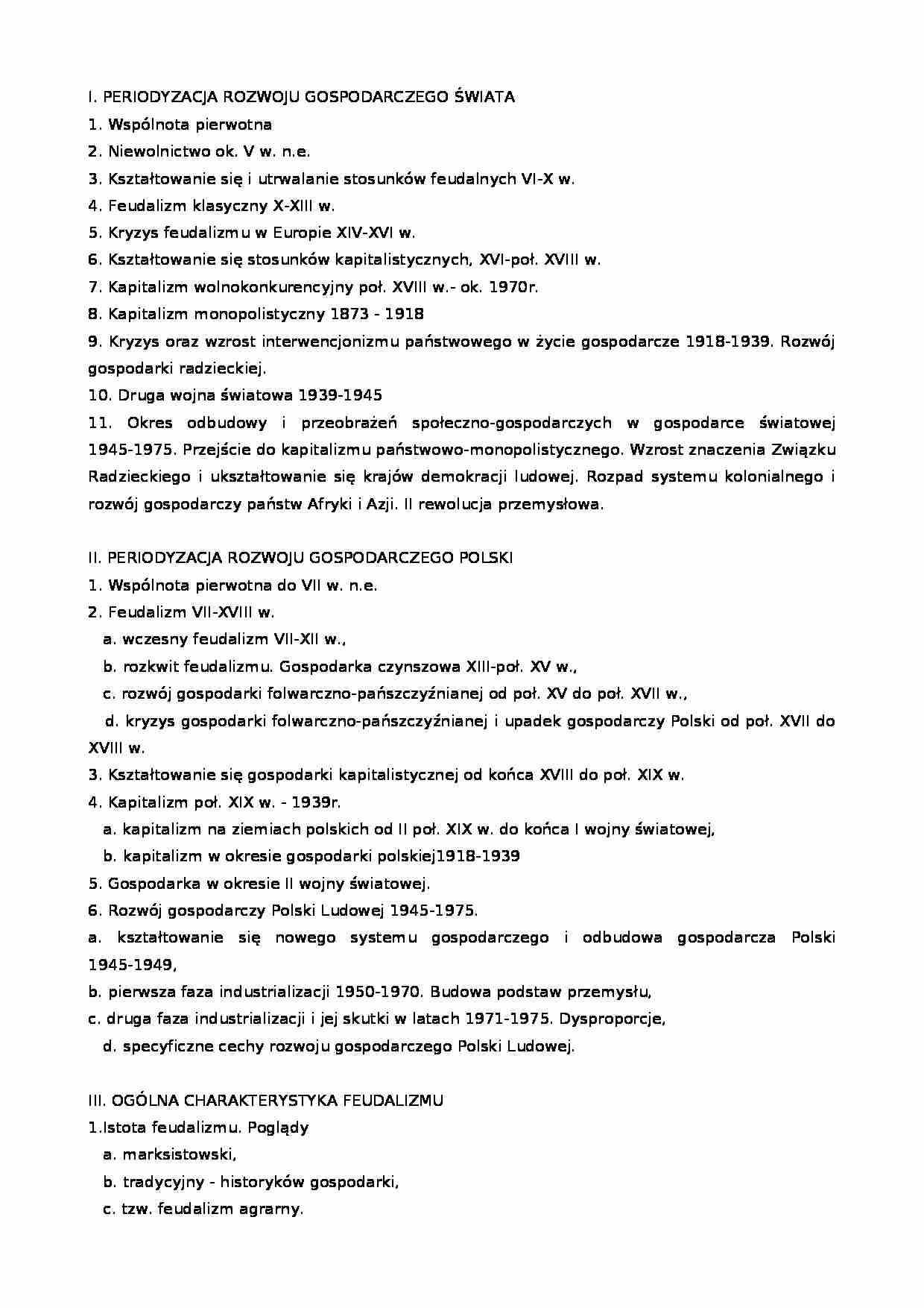 Historia Gospodarcza - Opracowanie zagadnień - strona 1