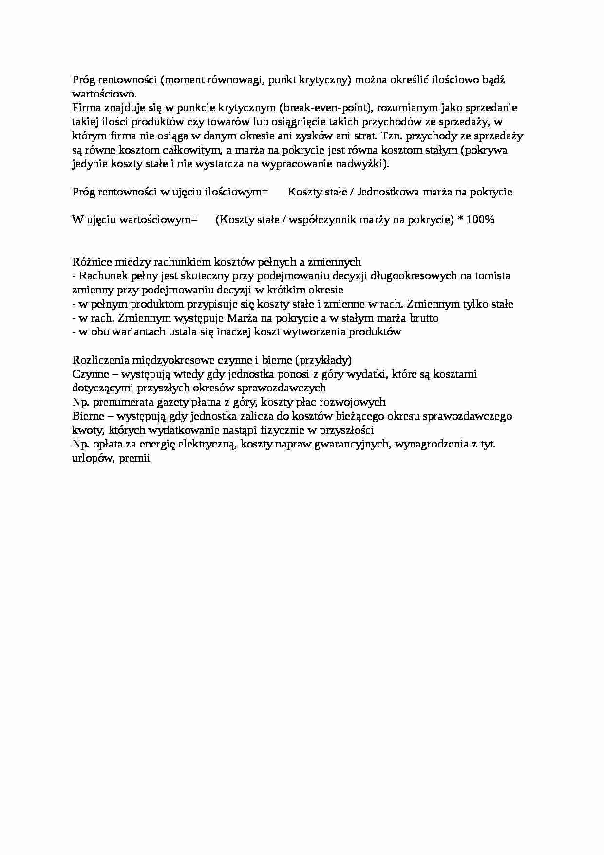 Próg rentowności - omówienie  - strona 1