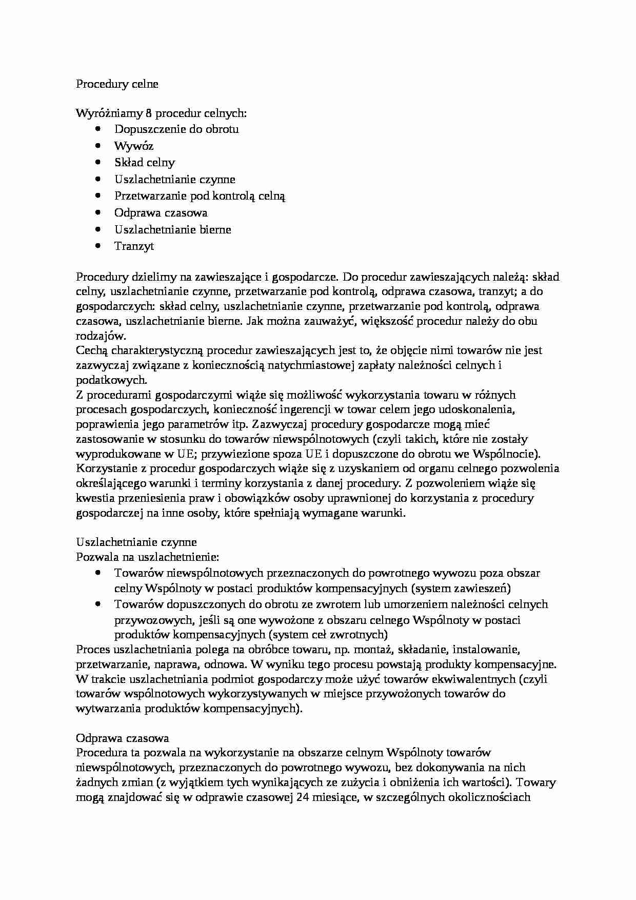 Procedury celne - charakterystyka - strona 1