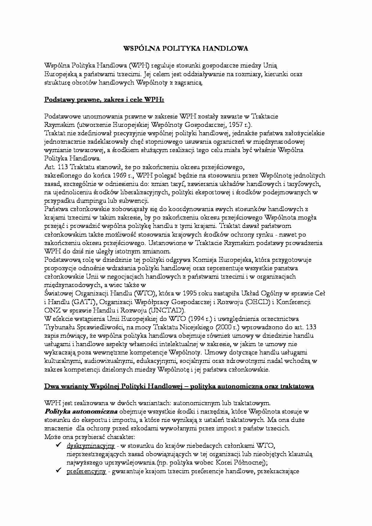 Wspólna polityka handlowa - omówienie - strona 1