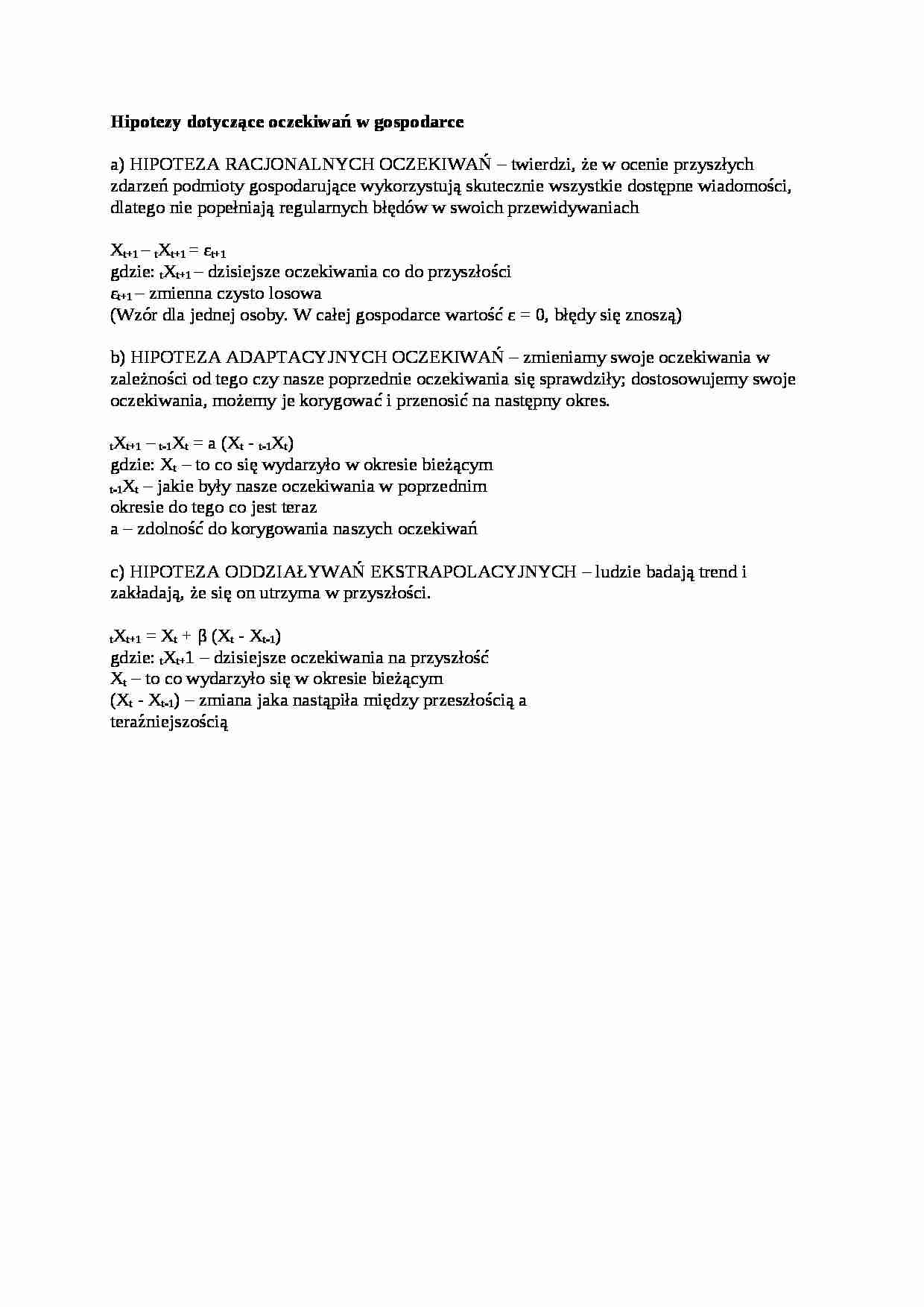 Hipotezy dotyczące oczekiwań w gospodarce - omówienie - strona 1