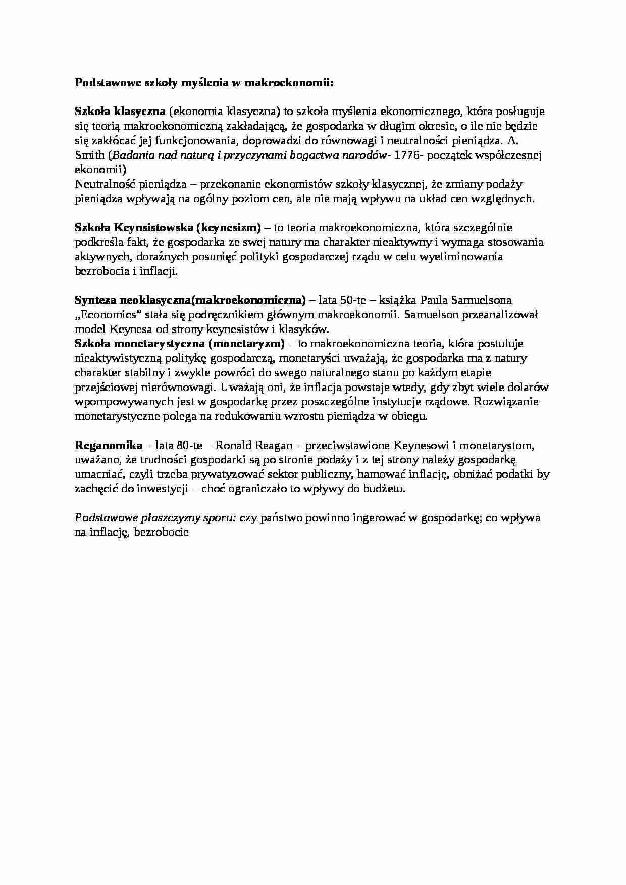 Podstawowe szkoły myślenia w makroekonomii - opis - strona 1