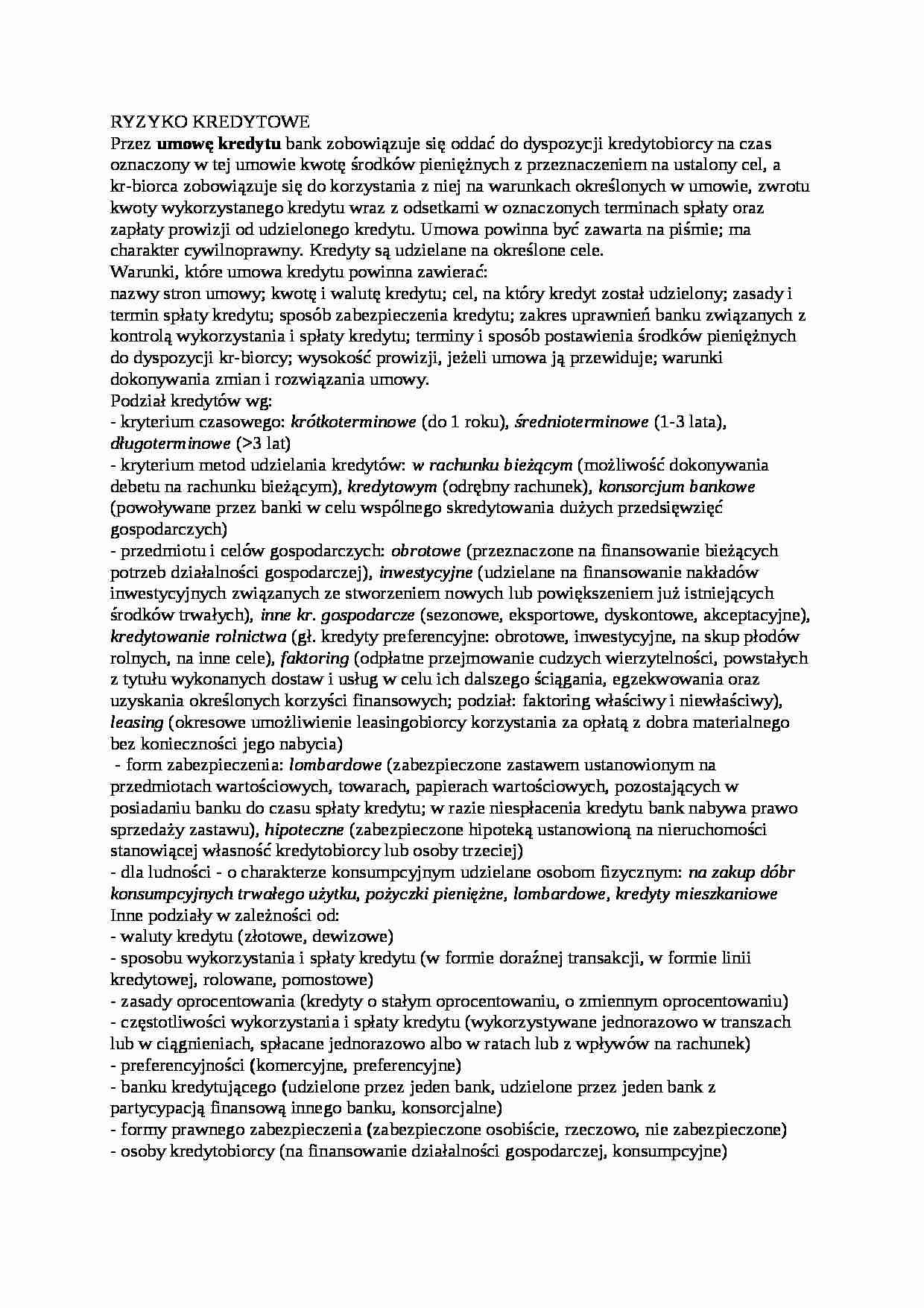Ryzyko kredytowe - omówienie - strona 1