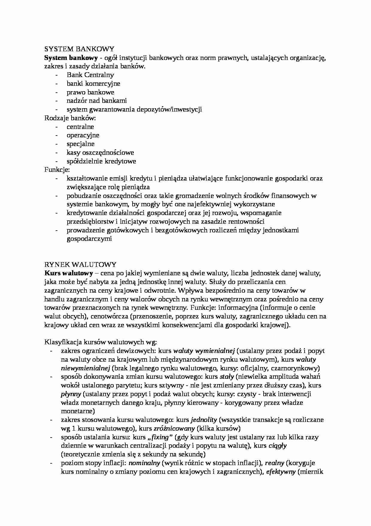 System bankowy, rynek walutowy, definicja ryzyka - omówienie - strona 1