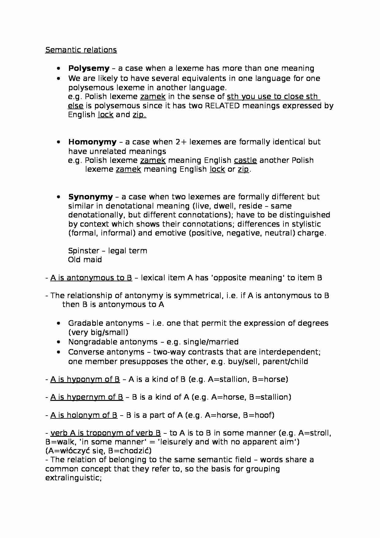 Types of Semantic relations-opracowanie - strona 1