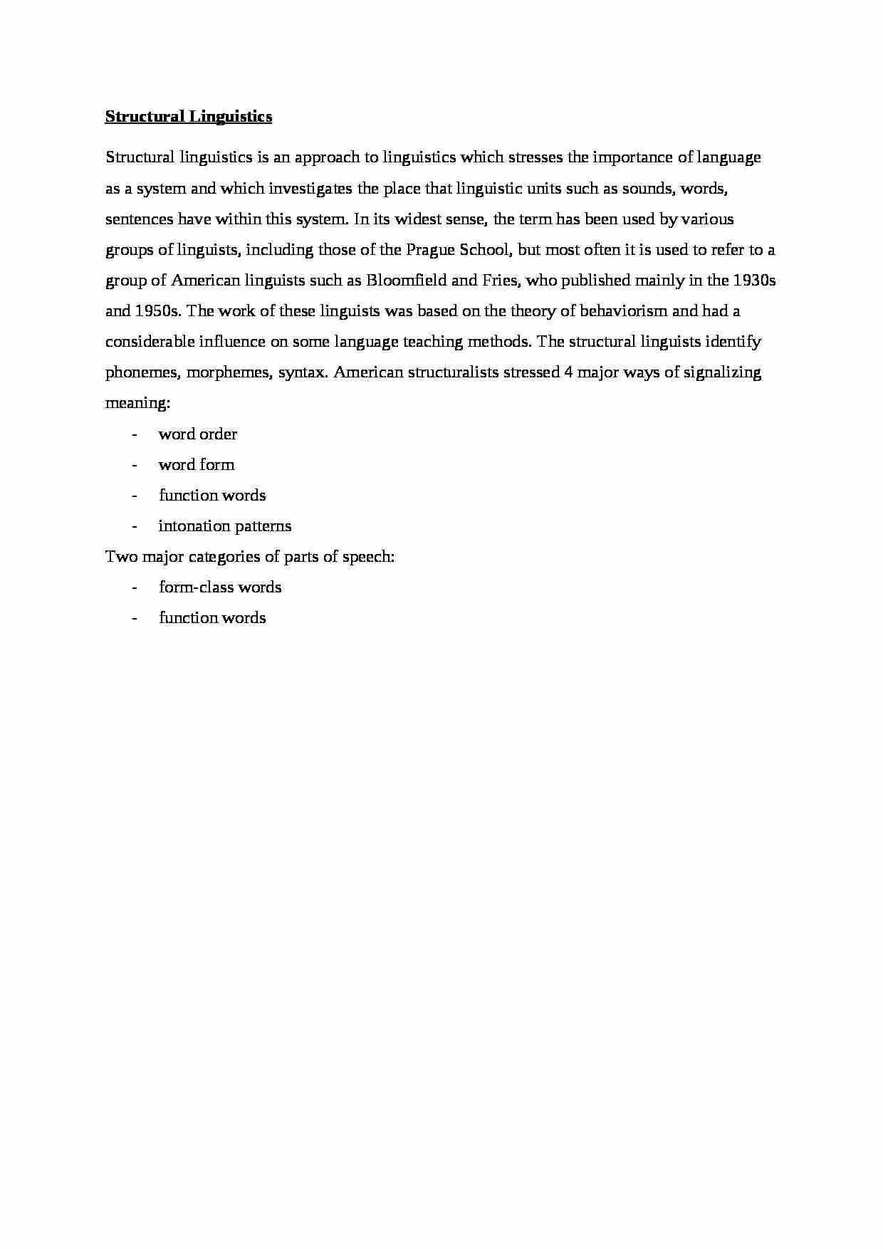 Structural Linguistics-opracowanie - strona 1