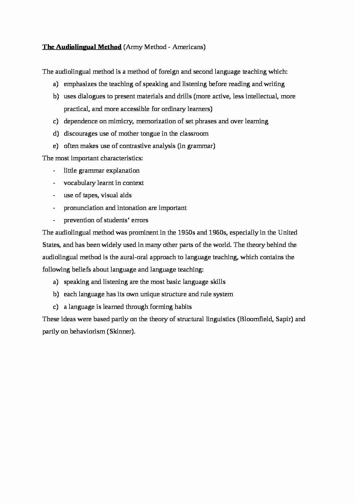 The Audiolingual Method-opracowanie - strona 1