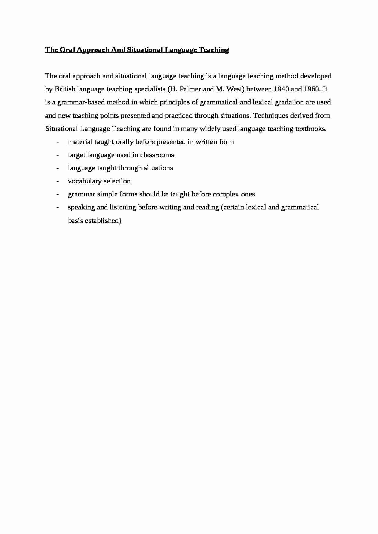 The Oral Approach And Situational Language Teaching-opracowanie - strona 1