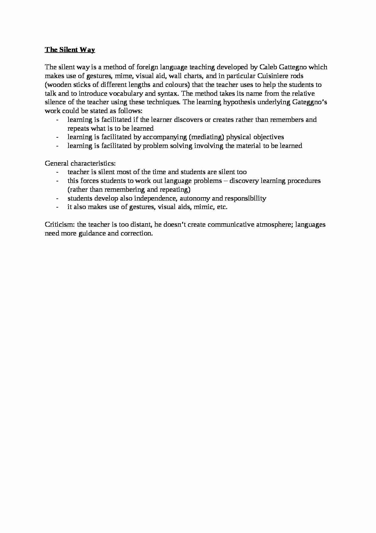 The Silent Way Method-opracowanie - strona 1