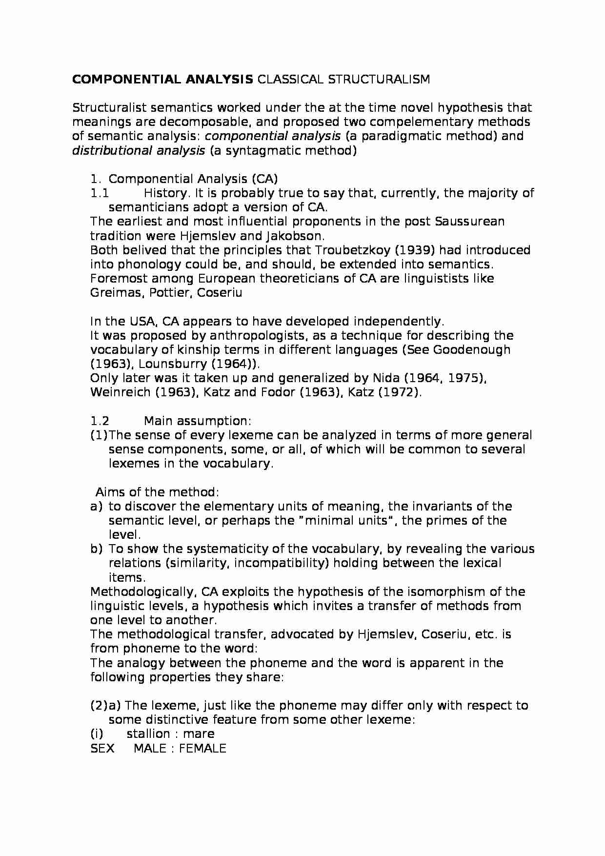 Componential Analysis - basic concepts, history-opracowanie - strona 1