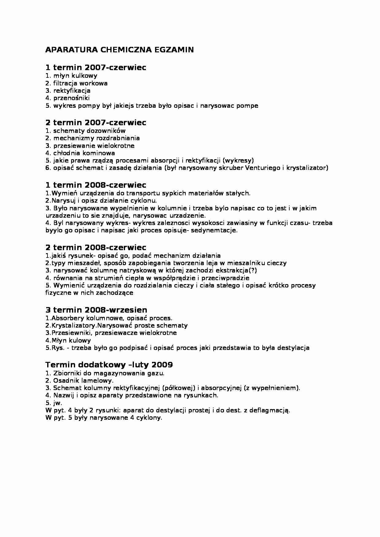 Aparatura chemiczna - egzamin - strona 1