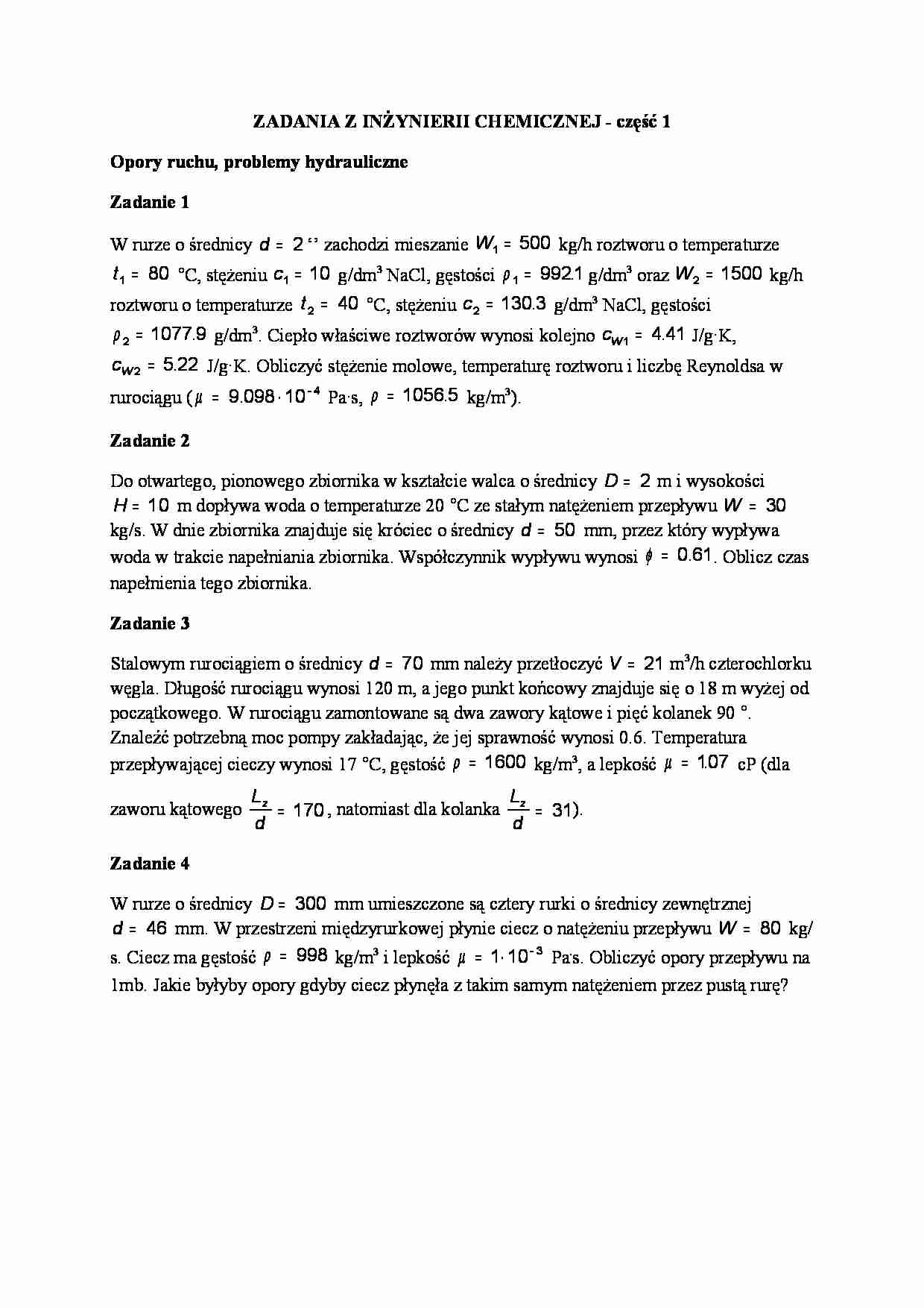 Inżynieria chemiczna - przykładowe zadania - strona 1