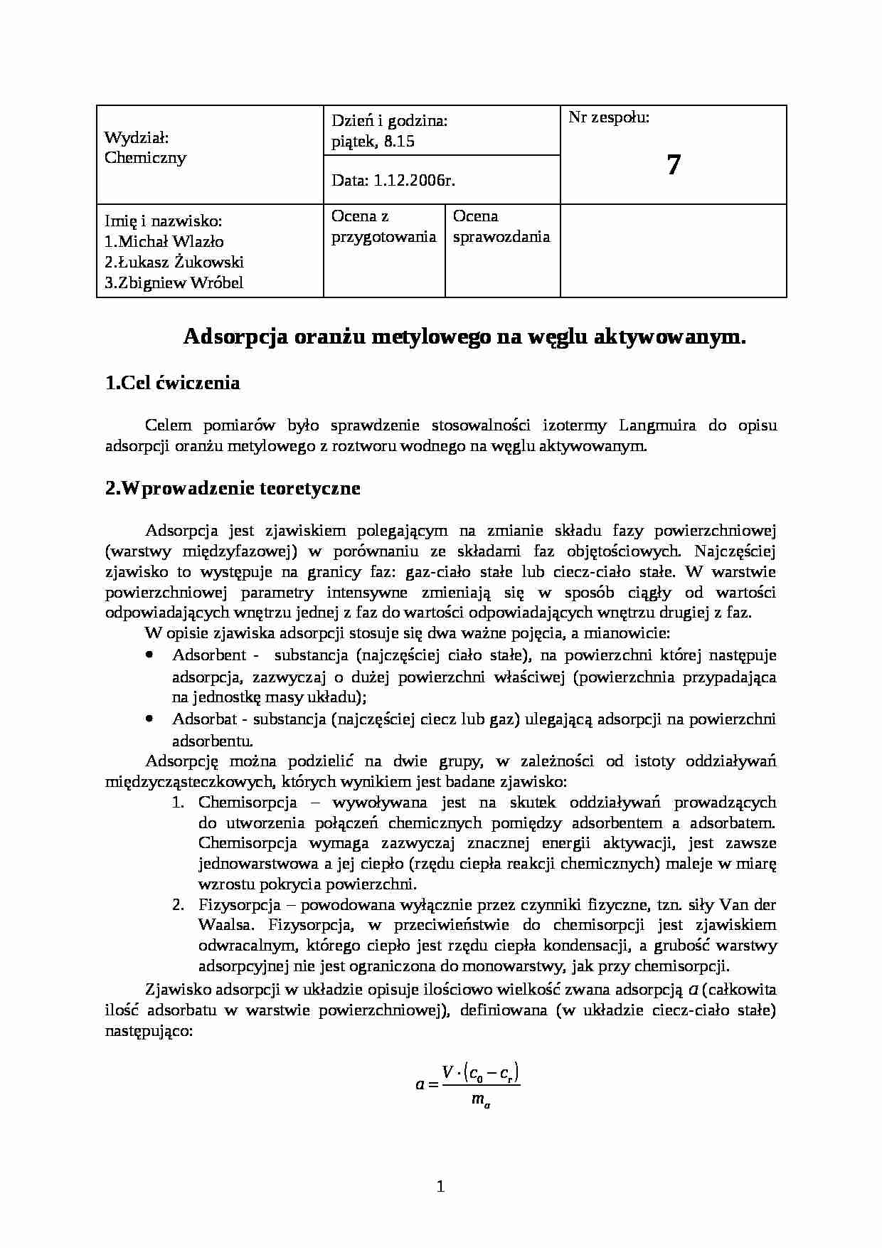 Oranż metylowy - wykład - strona 1