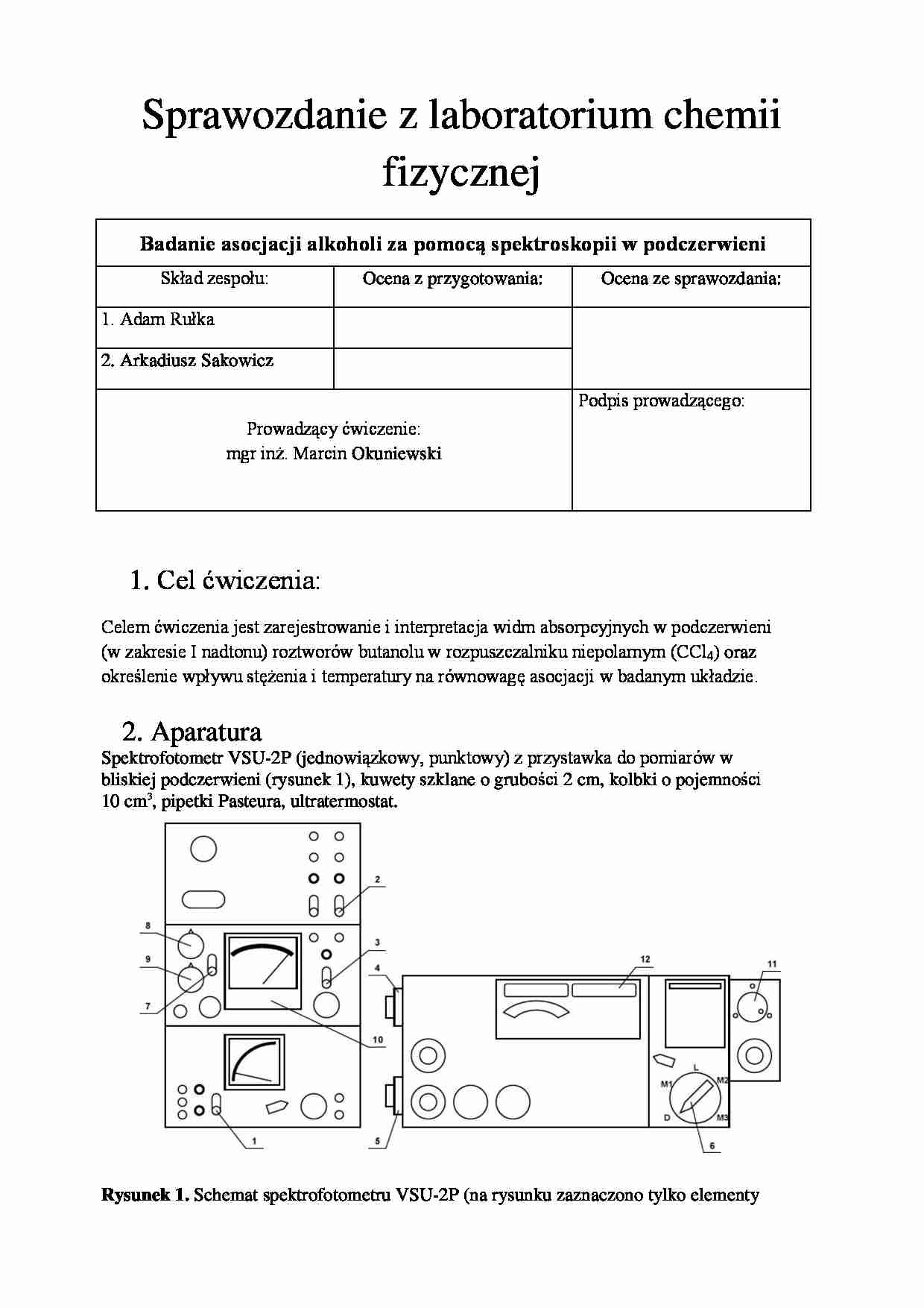 Badanie asocjacji alkoholi za pomocą spektroskopii w podczerwieni  - sprawozdanie - strona 1