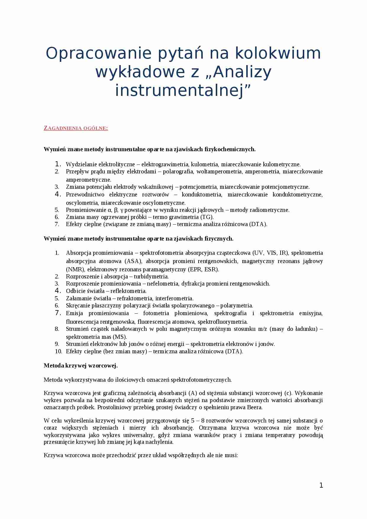 Opracowanie pytań na kolokwium wykładowe - analiza instrumentalna - strona 1
