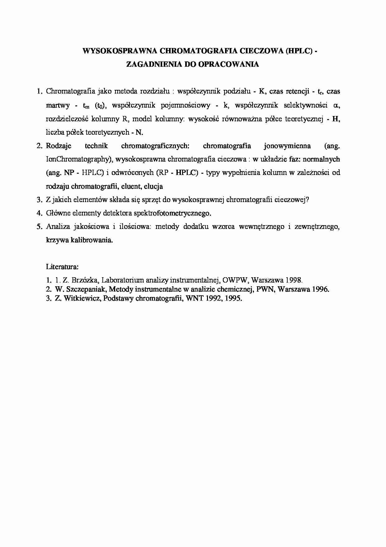 Wysokosprawna chromatografia cieczowa HPLC - wykład - strona 1