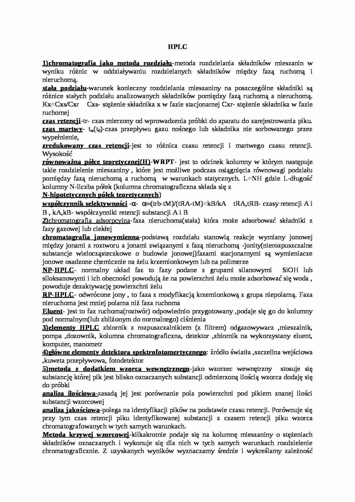 HPLC - opracowanie - strona 1