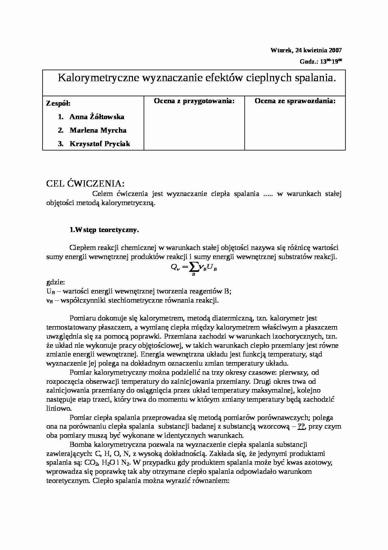 Bomba kalorymetryczna - wykład - strona 1